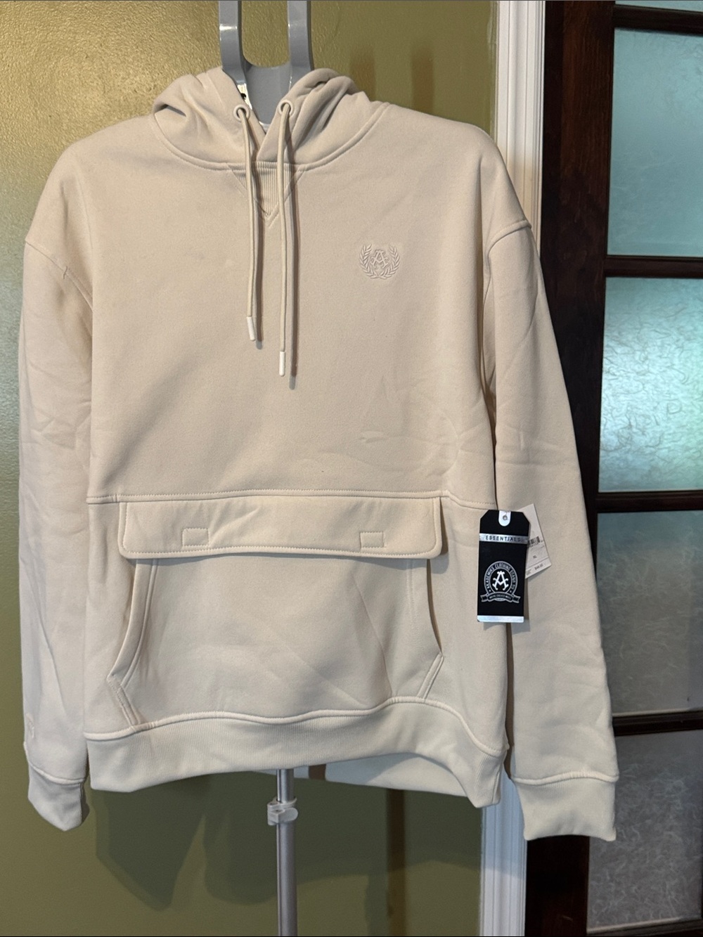 Essentials Cream Hoodie with Front Flap Pocket